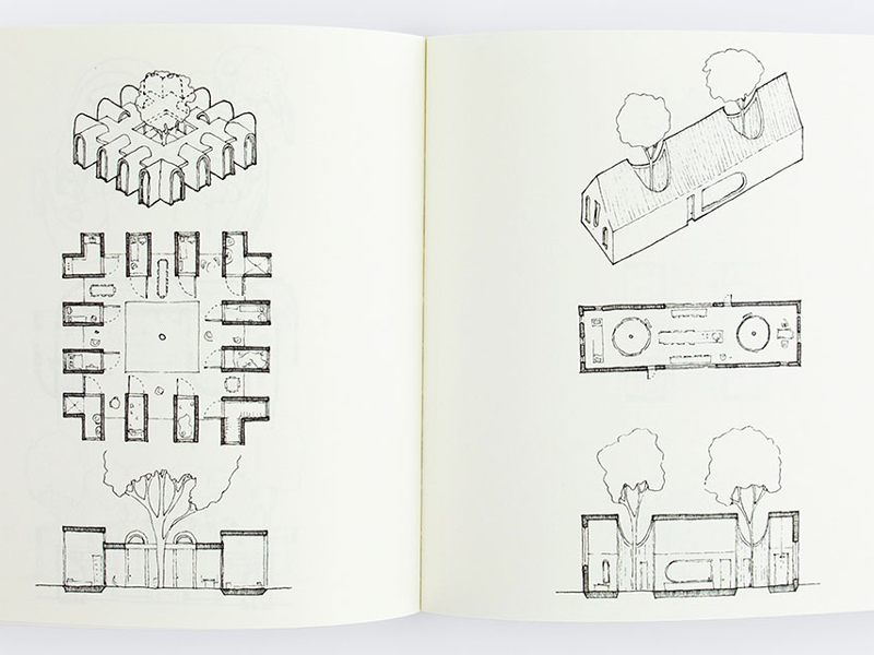 Andrew Bruno's book opened to two hand-drawn house plans.