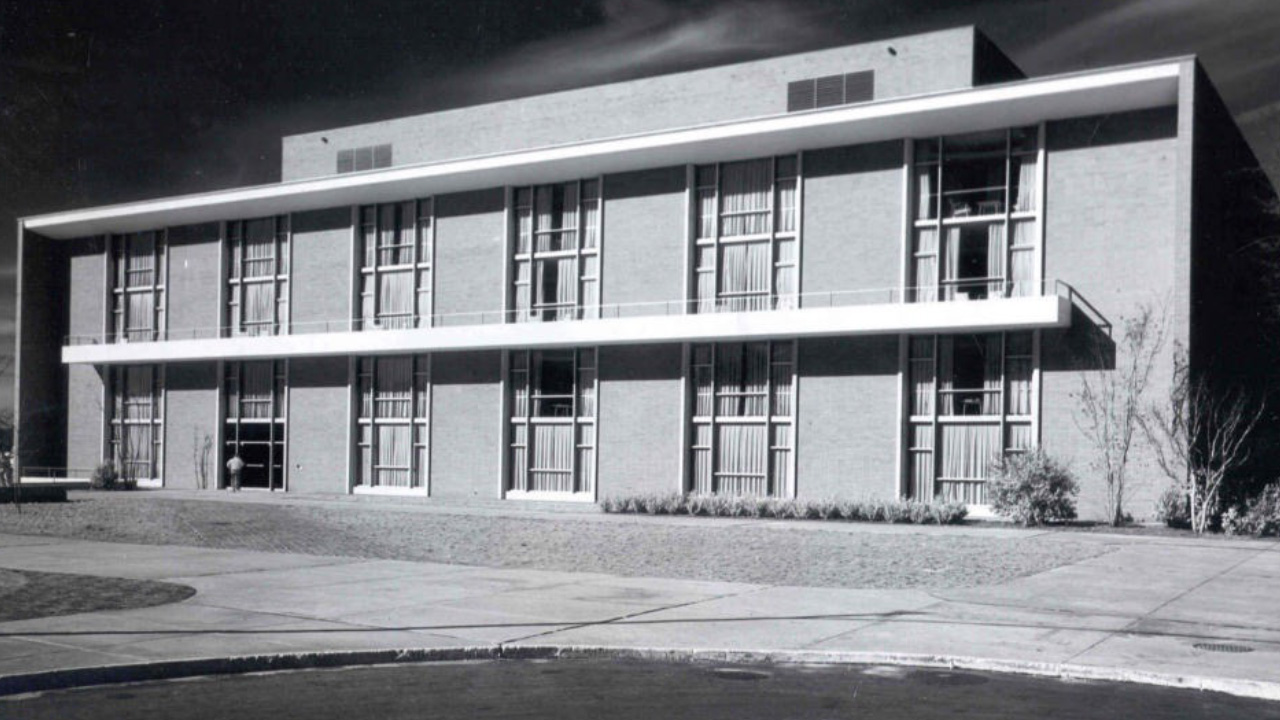 Black and white photo of GT library