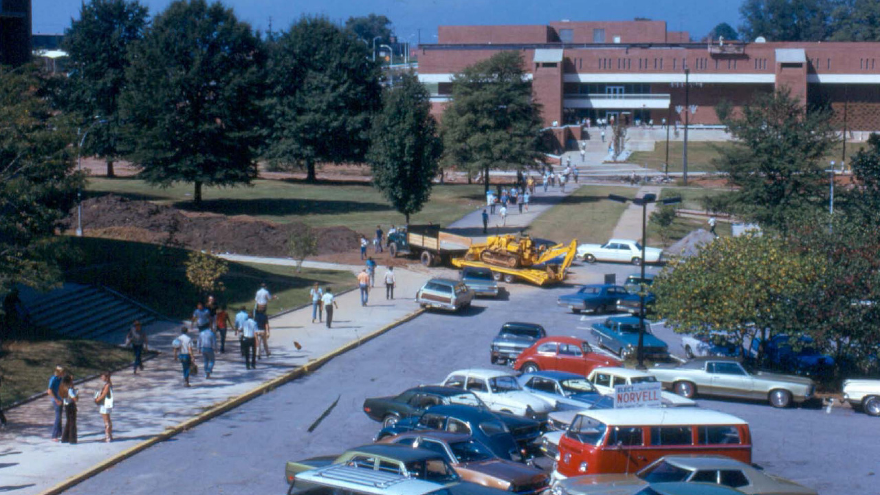 A dated photo of the Georgia Tech student center
